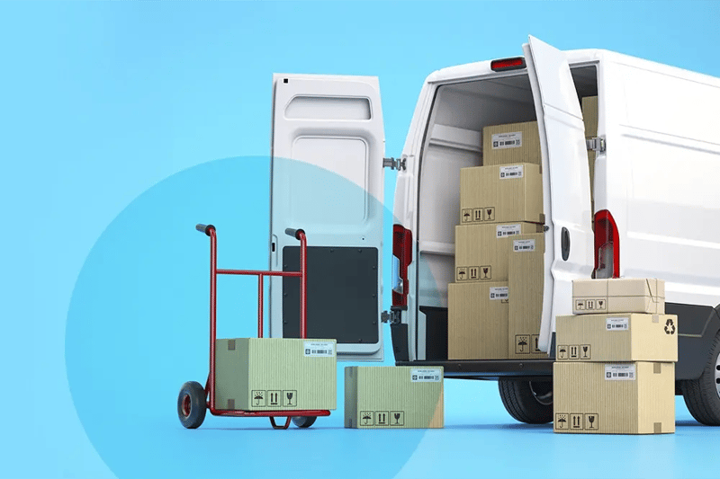 Delivery truck on blue background