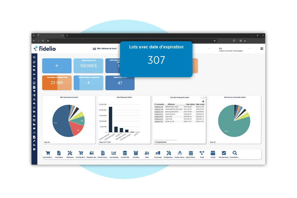 Écran de gestion des lots avec date d'expiration de l'ERP cloud Fidelio