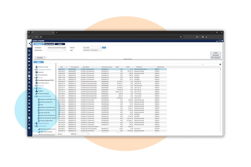 Écran de gestion de planification de l'ERP Fidelio