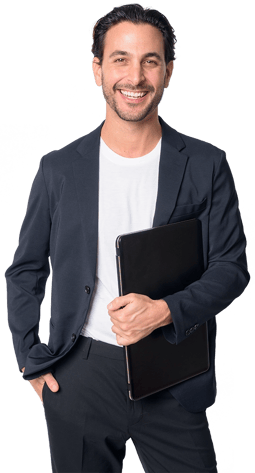 Business man holding a laptop