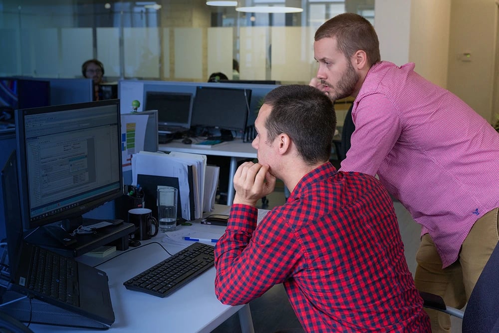 Two Fidelio ERP experts collaborating